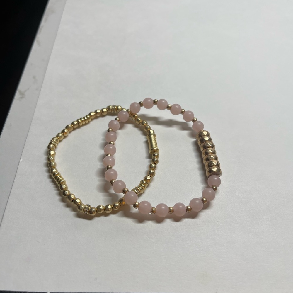Elegant Gold and Pink Stretchy Beaded Bracelet Set - Picture 1 of 2